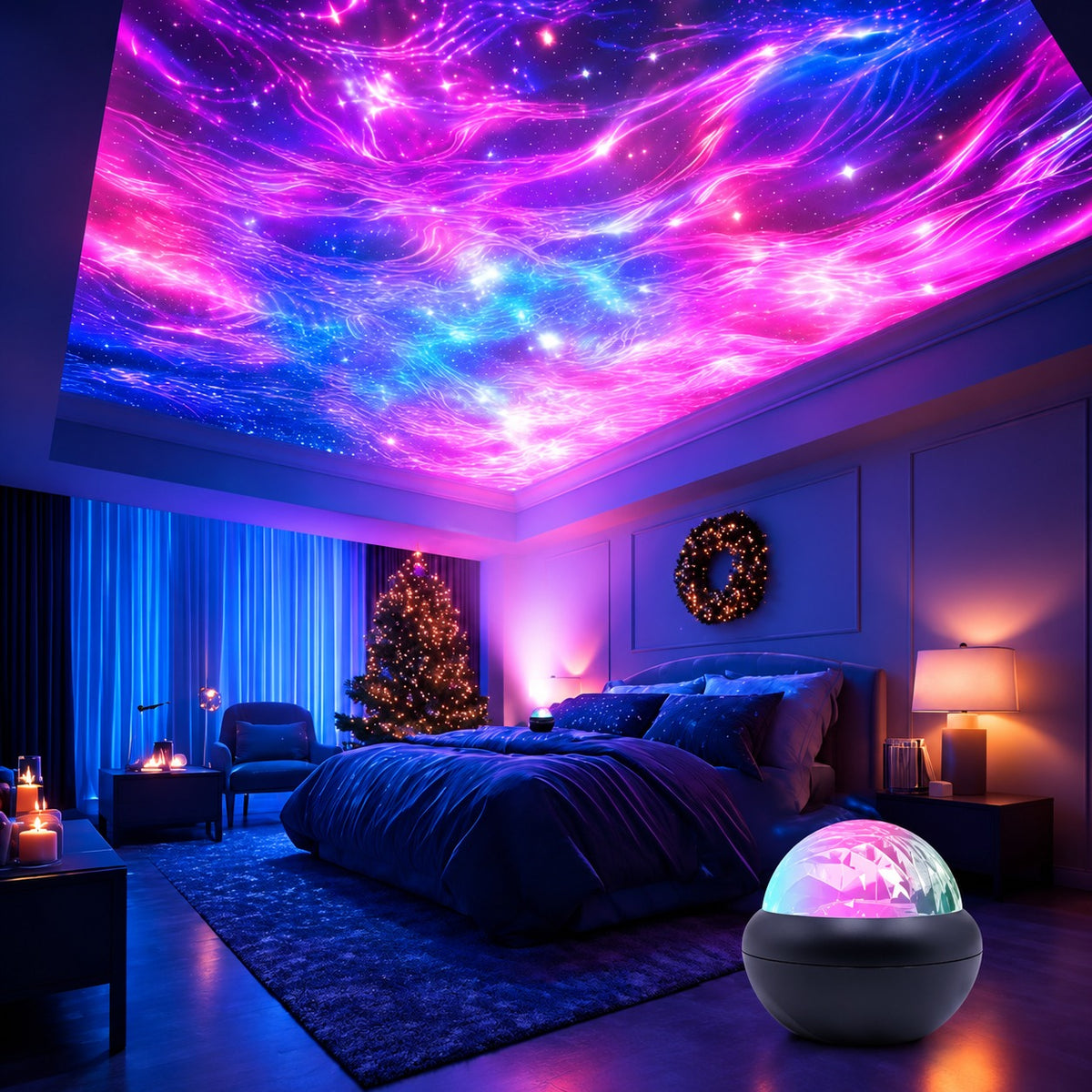 Proyector Galaxia  Starry Sky 360° con Efecto Aurora LED y Mando a Distancia